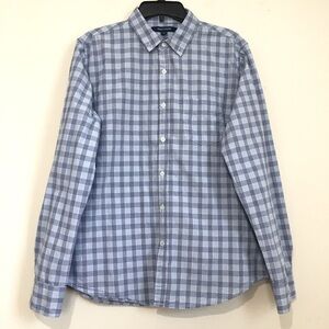 Bowery & Broome Cotton Blue Plaid Long Sleeve Button Down Shirt